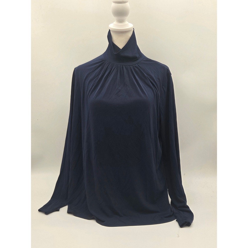 Susan Graver Women's M Navy Blue Turtleneck Long Sleeve Stretch Top 101-694